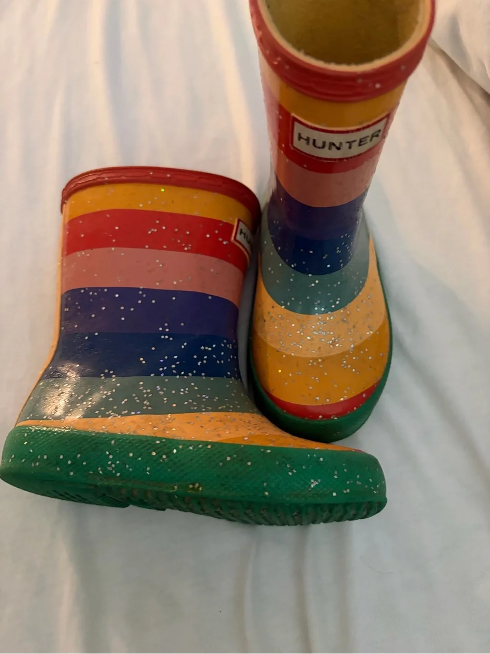 Hunter Kids Rainbow Stripe Rain Boots with Glitter